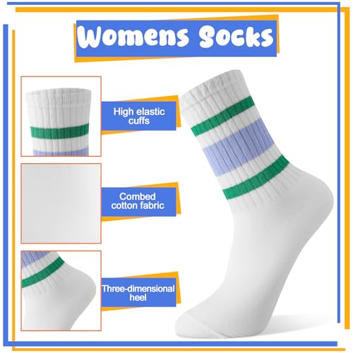 Image of Jspupifip 6 Pair Retro Striped Socks for Women Vintage Crew Soft Comfortable Fashionable Casual Vintage Crew Calf Tube Sock (White)