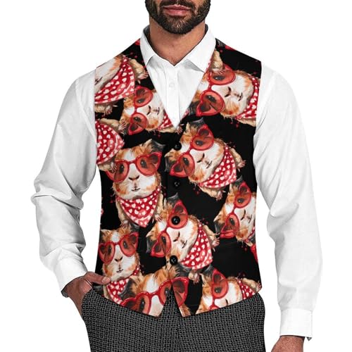 Guinea Pigs Men's Suit Vests Business Formal Dress V-Neck Waistcoat Tops with 2 Pockets