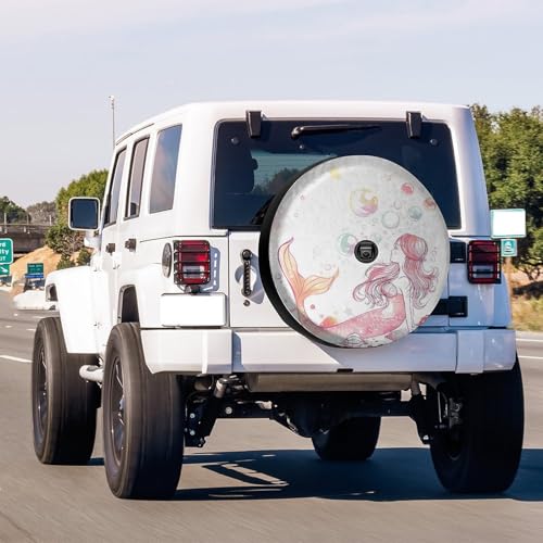Image of Lovely Mermaid Shells Spare Tire Cover with Backup Camera Hole Wheel Tire Cover Fit Trailer, RV, SUV and Many Vehicle 18inch