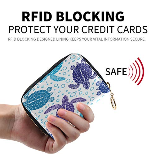 MOYYO RFID Credit Card Holder Case Marine Life Sea Turtles Leather Printed Zipper Card Case Wallet for Women Girls2