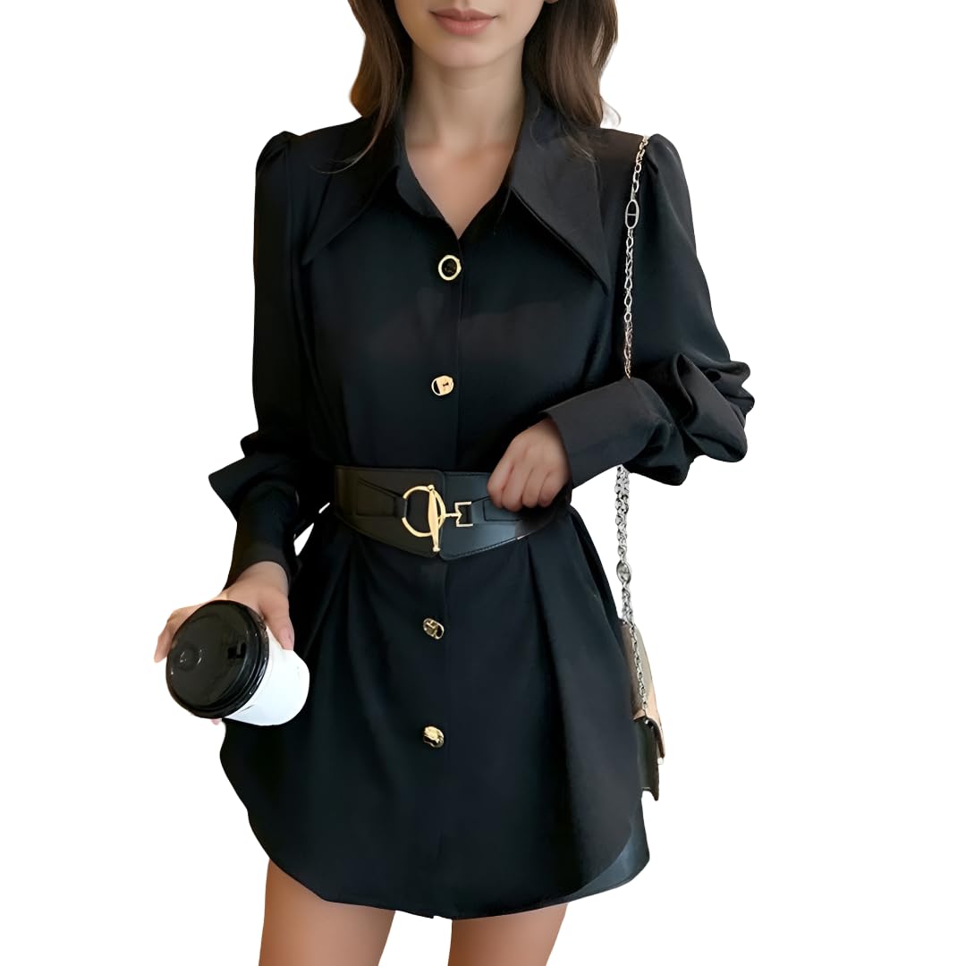 peeperly Classy Unique Tie Waist Long-Sleeved Shirt Dress-picture-39