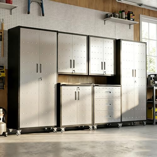 Image of Garage Cabinet System | Heavy Duty Steel All-in-One Modular Garage Cabinet Set for Ultimate Workshop Organization | Easy Assembly Garage Storage Cabinets & Tool Bench
