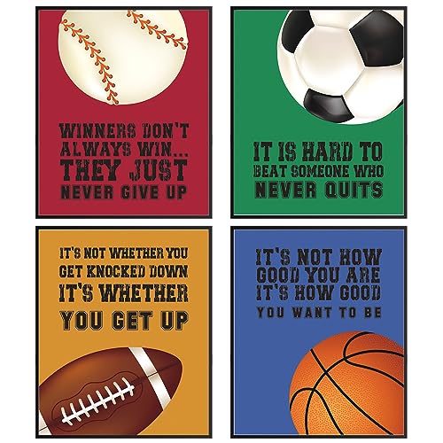 Sports Inspirational Wall Art Posters Sports Decor Print Of Boys Room Motivational Art Of Sports Positive Quotes Basketball Football Baseball Soccer Wall Decor For Boys Bedroom Playroom Classroom