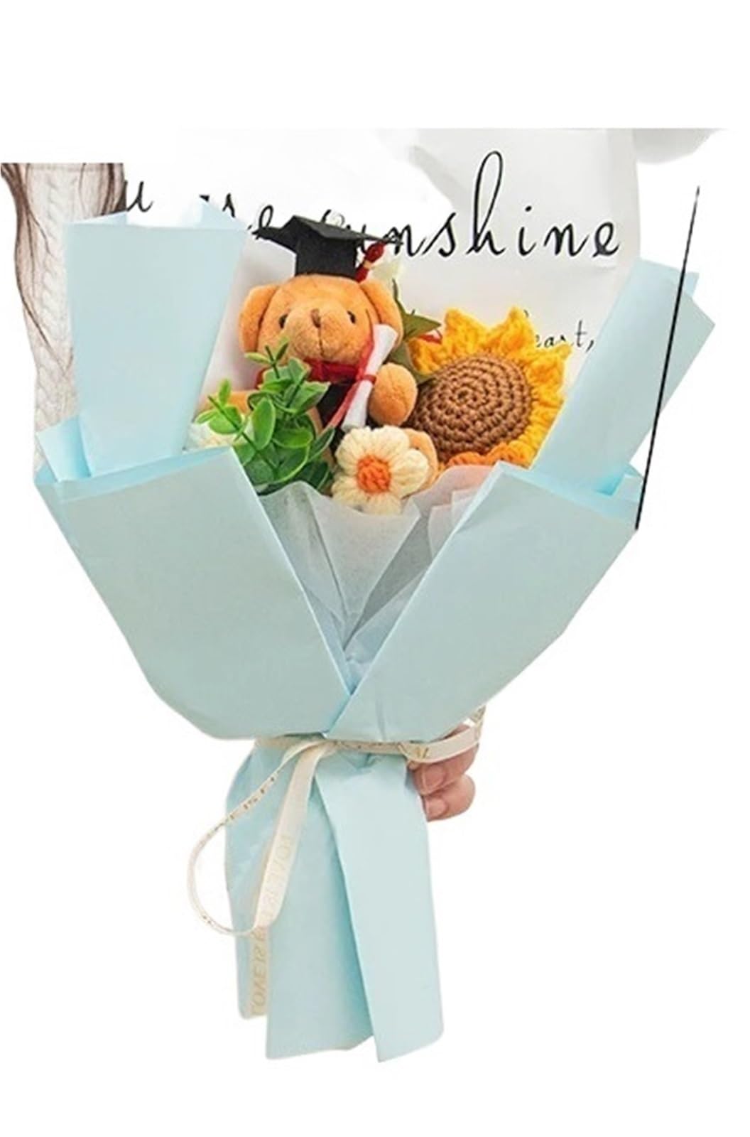 ZHSOAO Crochet Flowers Graduation Bouquet Eternal Flower Wedding Guests Gift Woven for Weddings Birthdays(Color1)