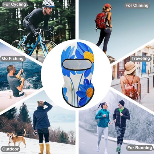 Balaclava para hombre y mujer, máscara para esquí con diseño de flores azules acuarela y margaritas, cubreboca completo para ciclismo miniatura 6