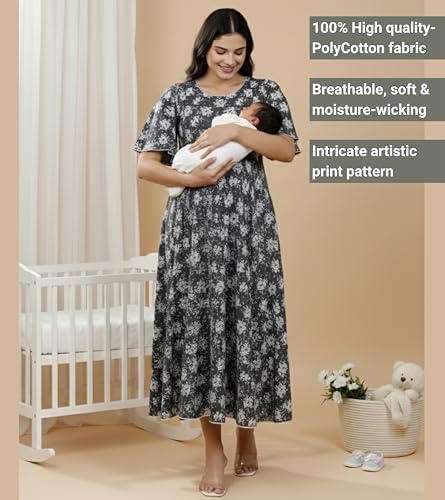 Image of DUMMY SHAPE Feeding Kurtis for Women Cotton Rayon | Printed Pregnancy Flare Kurta with Nursing Zippers to Pre & Post Partum | Maternity Dresses | Gifts for Pregnant Woman