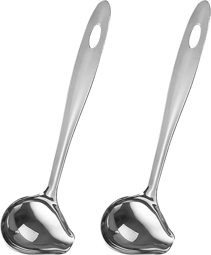 Cucharón de salsa con boquilla de vertido, cucharón de salsa de mango largo de 10.6 pulgadas, cuchara de acero inoxidable para salsas, salsas,