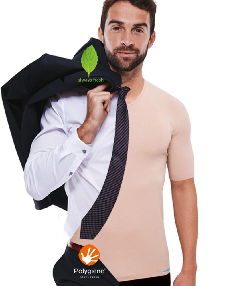 ANTIBAKTERIELLES Anti-Schweiß-Shirt Unterhemd Herren hautfarben – UNSICHTBAR unter Hemd – Geruchsneutral & atmungsaktiv – V-Neck – eng anliegend – ideal für Büro, Hochzeit, Reise