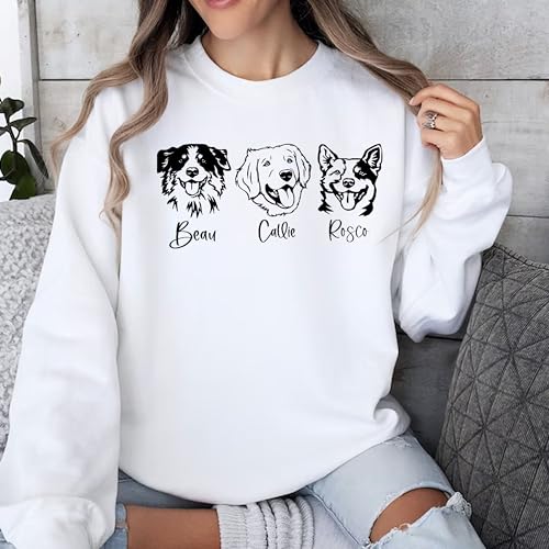 Personalized Dog Mom Sweatshirt, Custom Line Art Portrait Dog Sweatshirt, Pet Name Sweatshirts Women, Customized Pet Lover Gifts, Mom Gift2