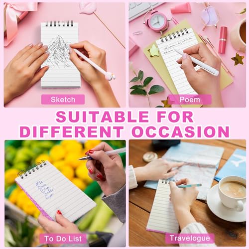 Tenceur 2 Pcs Pocket Notebook Small 3x5 Inch Spiral Notepads Mini Top Bound Notebook with Lined 120 Pages Ruled Memo Pads for Office College Nurse Essentials Back to School Gift (Glitter Pink) - Thumbnail 5
