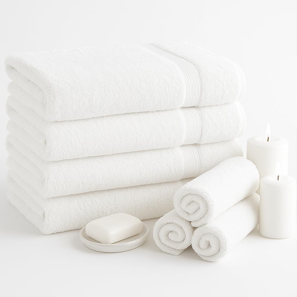 Diamond Tex Egyptian Multicolour Towels - Super Soft Luxury Bath Towels Large - 600 GSM Lint Free Fast Drying Towel for Gym Salon, Spa & Hotel Quality (2, White)
