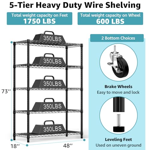 image for M MZG 5-Shelf Storage Shelves,Wire Shelving Heavy Duty Metal Storage S