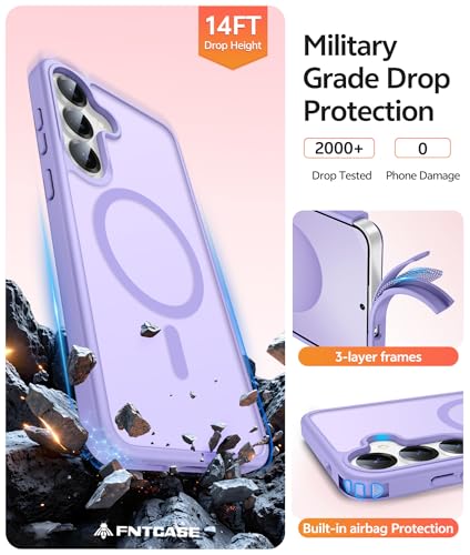 Image of FNTCASE for Samsung Galaxy S25 Plus Case: Samsung Galaxy S24 Plus Phone Case [Fit with Magsafe] Translucent Matte Case [Screen Protector] Military Grade Shockproof Protective Phone Cover-Light Purple