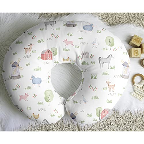 Image of Sweet Jojo Designs Farm Animals Nursing Pillow Cover Breastfeeding Pillowcase Newborn Infant Bottle Breast Feeding Pillow NOT Included Watercolor Farmhouse Barn Horse Cow Gender Neutral