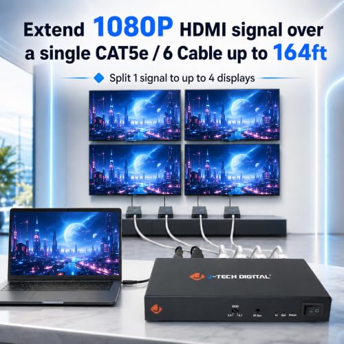 Extensor HDMI por Cat6 1x4 divisor de señal de vídeo digital sobre Ethernet de 50m con switch EDID 6