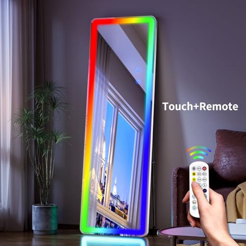 Image of Koonmi LED Full Length Mirror, 63 inchx20 inch Full Length Lighted Mirror with Remote Control, RGB Color Changing Lights, 7 Dynamic Modes, Dimmable Brightness