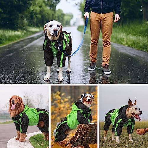 OUOBOB Hund Regenmantel, wasserdichte Hund Regenmantel für große Hunde, Leichte Regenjacke, Einstellbare 4-Beine Haustier Poncho mit Kapuze, Schneefeste Hund Weste Regenbekleidung