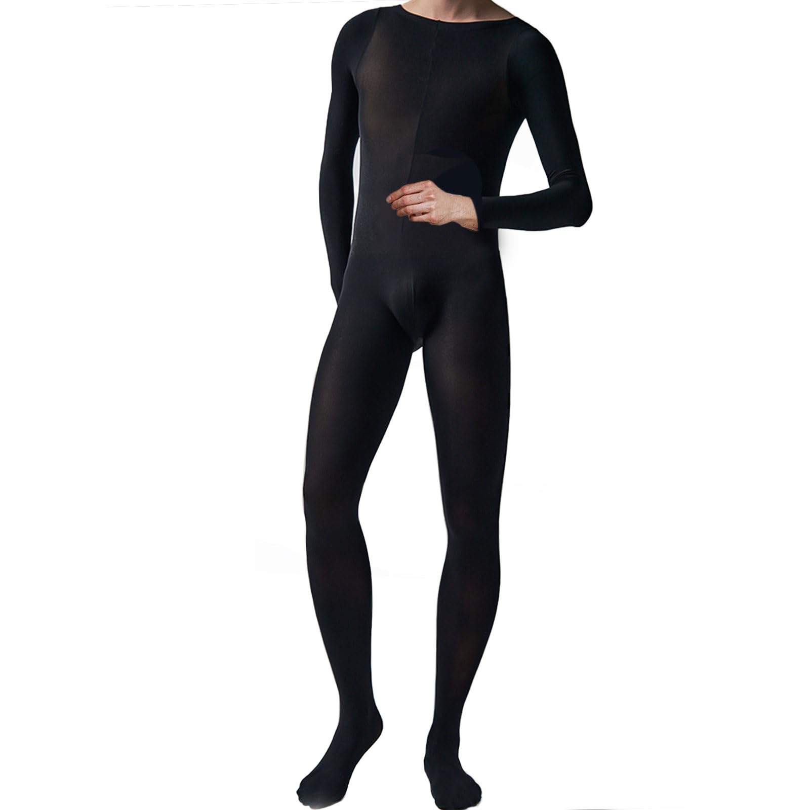 HTRUIYATY Combinaison Homme Bodystocking Ouvert Sexy Bodysuit Manches Longues Pantyhose Lingeries Jumpsuit for Men 120 DEN