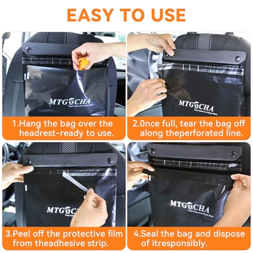 Image of Disposable Car Trash Bags Hanging (Set of 40) - Leak-Proof, Smell-Proof, 18 x 12Inches Recycled Car Garbage Bags, Automobile Trash Container, Road Trip Essentials, Black-Large