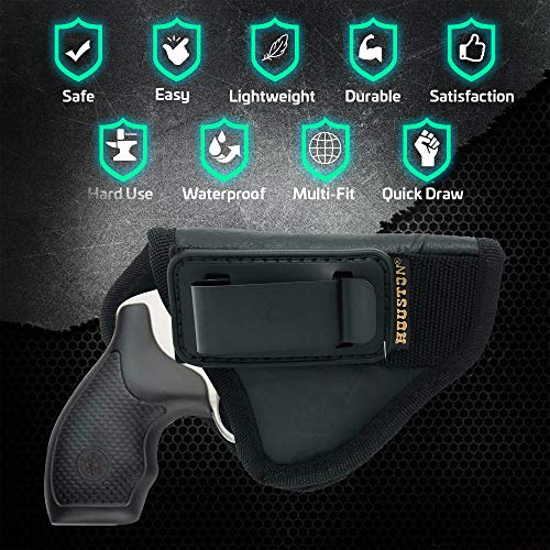 IWB TUCKABLE Revolver Holster by Houston - ECO Leather Concealed Carry Soft Material | Suede Interior for Protection | Fits Any 38 J Frames, S&W, Charter Arms, Rossi 38, Taurus,BG,LCR (Right) - Thumbnail 4