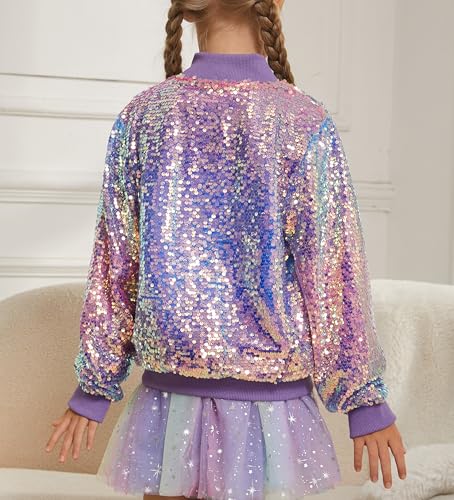 Image of Girls Sequin Bomber Jacket Sparkly Bomber Zipper Outfit 5-12T