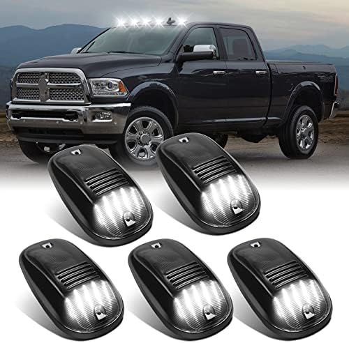 SHINEFIT 5PCS Smoke LED Cab Light White Top Roof Running Cab Marker Lights Lamp Assembly Compatible with Ram 1500 2500 3500 4500 5500 2003-2018 Pickup Trucks