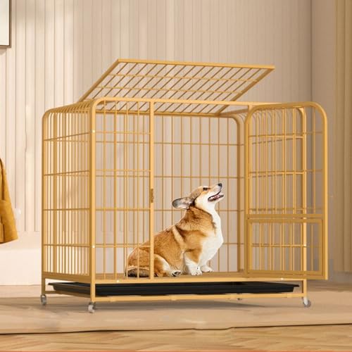 Heavy Duty Dog Crate, Dog Kennel for Medium/Large Dogs Rolling Puppy Cage W/Double Doors/Removable Trays/Openable Top,S