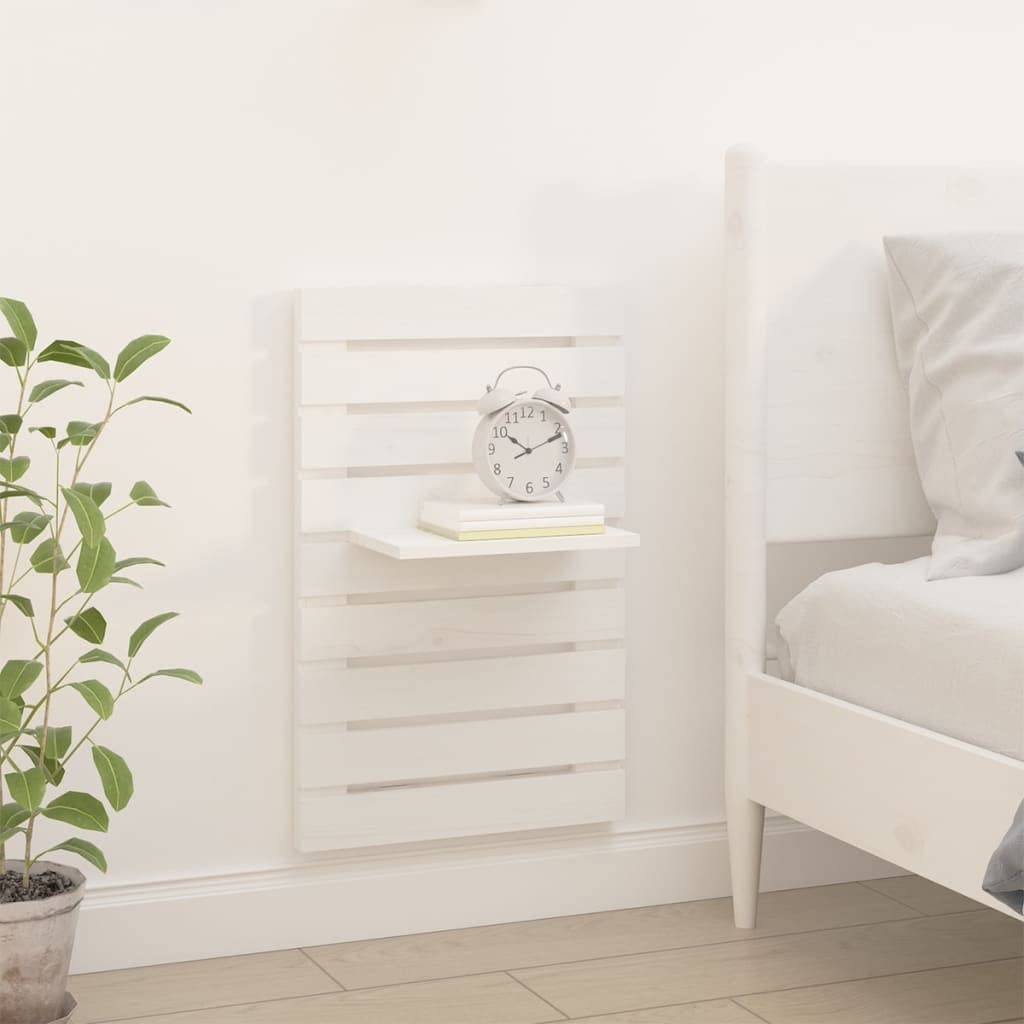 Juego de 2 mesitas de noche de pared blancas, consolas colgantes de madera de pino maciza, estantes de pared para dormitorio, estantes flotantes que ahorran espacio, 40 x 17,5 x 63 cm