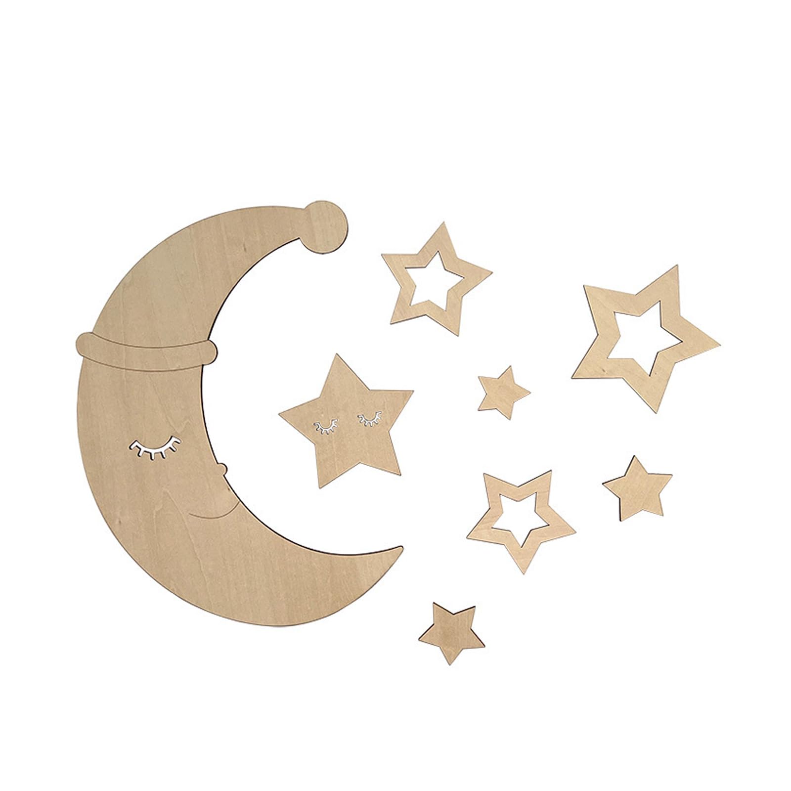 Nordic Wooden Moons and Star Wall Art Sticker Hanging Signs Set for Nursery Creative Combination Kids Room Decoration Nursery Wall Art