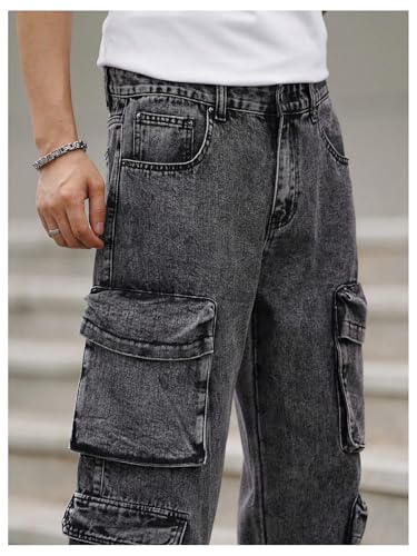SOLY HUX Men's Cargo Jeans Y2k Grunge Hip Hop Wide Leg Baggy Denim Pants Streetwear with Pockets4