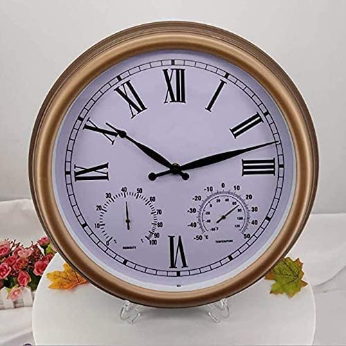 XJBTBA Reloj de Pared para jardín al Aire Libre, Reloj de jardín Retro Grande de 15 Pulgadas con números Romanos, Reloj para Exteriores con termómetro e higrómetro, Reloj Exterior Impermeable,