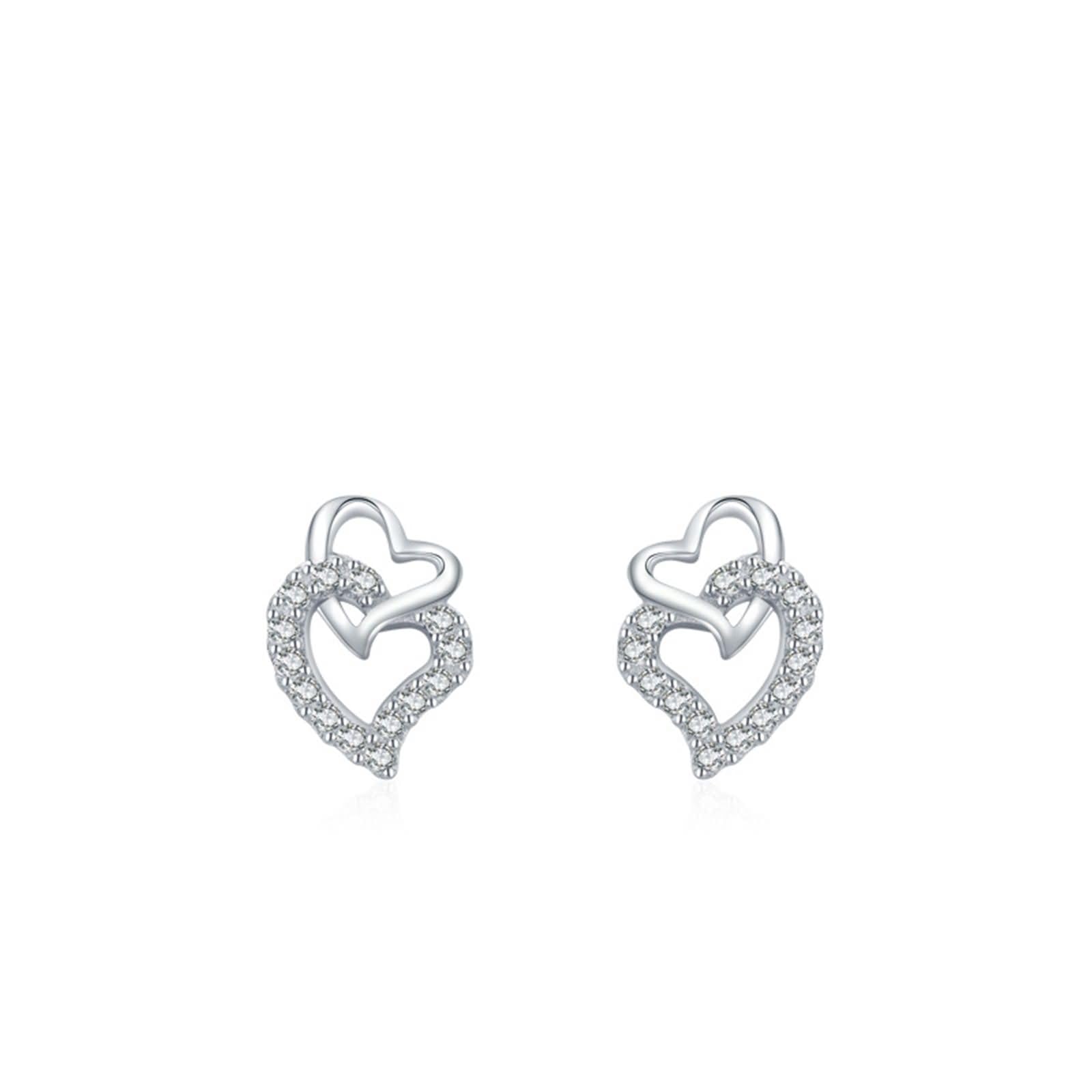 Pendientes de oro de 9/14/18 quilates para mujer, oro real, corazones entrelazados, aretes de tuerca pavé de moissanita
