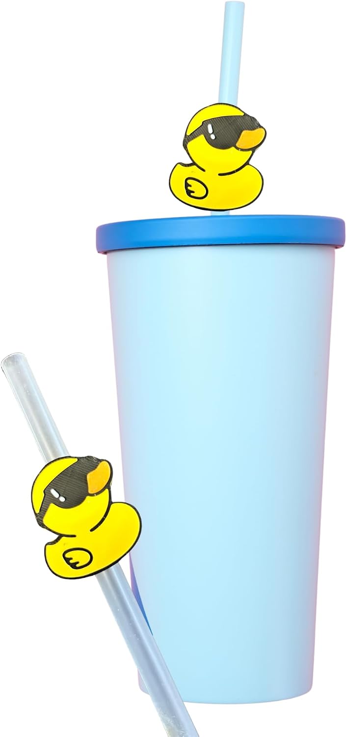 Cool Duck Straw Topper for Reusable Straws – Cute Tumbler Accessory, 3D Printed Rubber Duck Cup Charm, Drink Identifier, Handmade Gift