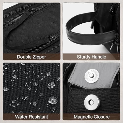 Image of Wedama Toiletry Bag for Men, Large Hanging Travel Toiletry Bag, Extra Electronic Organizer Bag Waterproof Shaving Bag for Toiletries with PU Handle for Travel Business Trips Swim Camping, Black