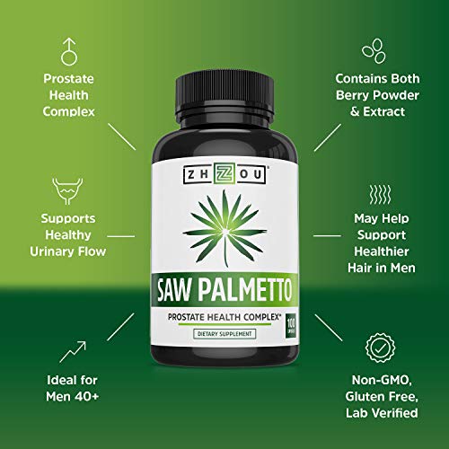 Zhou Nutrition Saw Palmetto Extract 500 Mg, Prostate Health, Urinary Tract Support, Dht Blocker For Men And Women Hair Growth, Non-Gmo, 100 Capsules #TOP3