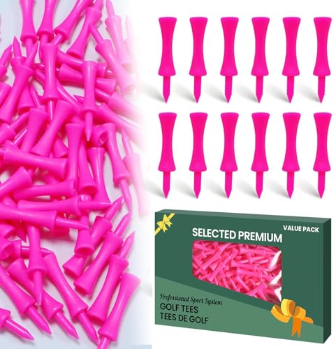 Amy Sport Golf Tees Step Down Plastic Unbreakable 50 Pack 2 1/4 inch 57 mm Pink Reusable Bulk Set Professional Height Control Castle Tee for Practice (50 Pack 2 1/4
