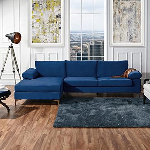 Casa Andrea Milano Modern Large Velvet L-Shape Sectional Sofa, with Extra Wide Chaise Lounge Couch Cover
