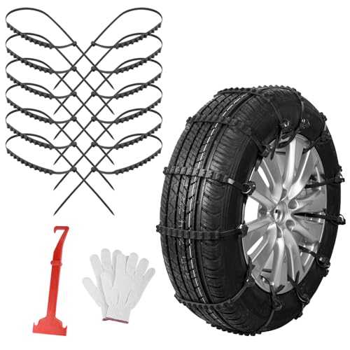 Qoosea Snow Chains Tire Chains for Car, Trucks, SUV Universal Emergency Snow Tire Chains, Adjustable Anti-Slip Tire Cables & Universal Fit (12 Pcs Black Plastic)