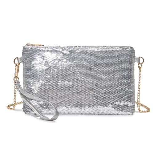 Miss Lulu Bolso para Mujer Bolso de Cadena Hombro Bolso de Mano Bonita (Argénteo)