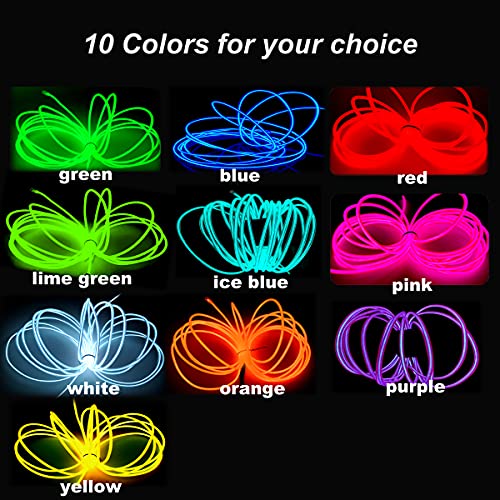 Image of MaxLax EL Wire Blue, 9.8ft /3m Portable Battery Pack Neon Light Strip 360 Cuttable Glowing Rope Lights for Parties, Halloween, DIY Decoration