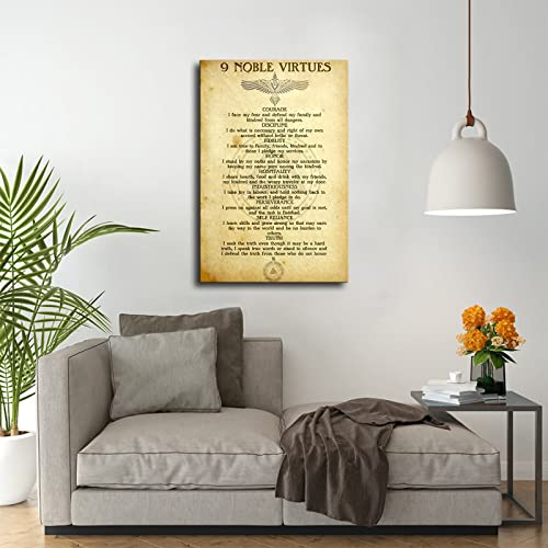 Vintage Nine Viking Warriors Noble Virtue Spiritual Poster Canvas Decorative Painting Wall Art Gift Bedroom Office Living Room Home Ultra Clear Background Wall (Framed,24×36Inch) #TOP3