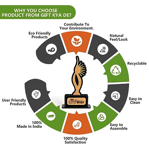 Image of GKD Best Wife Trophy Award - Elegant Wooden Tabletop Momento for Wife's Birthday, Anniversary, Valentine's Day (Size 10x6)