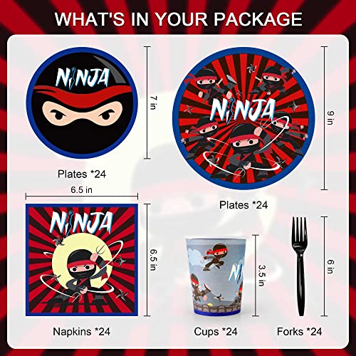 120 Pcs Anime Party Decorations Supplies Tableware Set Warrior Theme Party Dessert Include 24 7"Plates, 24 9"Plates, 24 Napkins, 24 Paper Cup, 24 Forks For Anime Birthday Party #TOP1