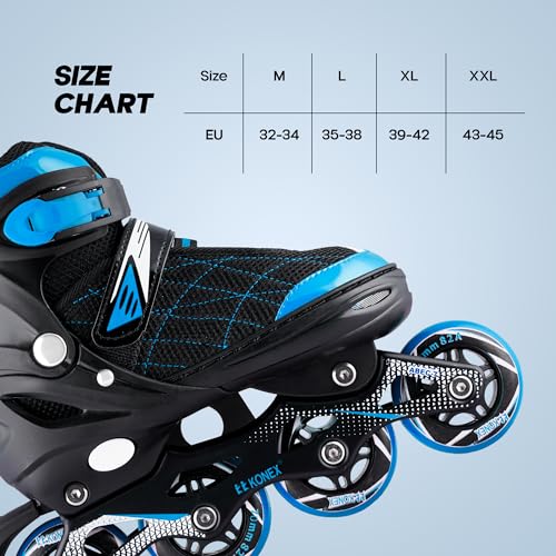 Image of Konex 4 Wheel Inline Skates for Kids | Adjustable PU Wheels & Durable | Trusty - Size M (32-34) Blue