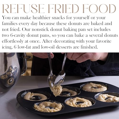 Image of Bellemain Premiere Donut Pan for Baking | Nonstick 12.5 x 8.5 inch Doughnut Pan with 6-Doughnut Molds | Includes 1 Steel Donut Tray | Make Perfect Bagels and Cake Donuts (1-pack)