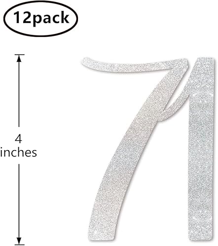 Miniatura 2 de Palitos de centro de mesa de cumpleaños número 71 con purpurina plateada, paquete de 12 decoraciones de fiesta de aniversario número 71