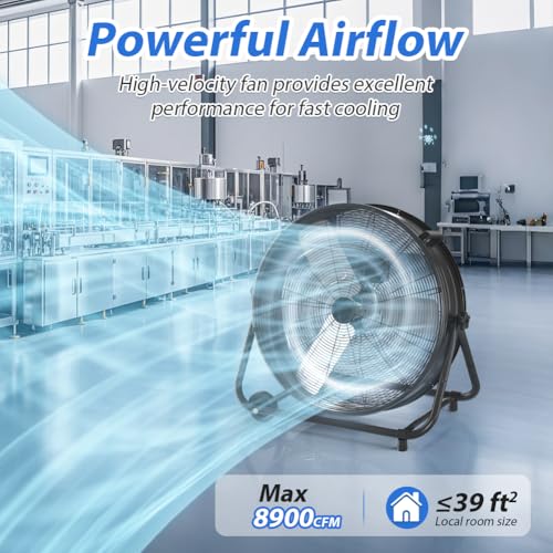 LifePlus 24 Inch Industrial Drum Fan, Heavy Duty Black Air Circulator