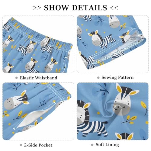 Zebras Sleep Shorts Summer Pajama Shorts Elastic Waist Sleep Bottoms with Pockets 6-14 Years3