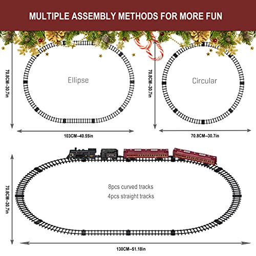 Image of Electric Train Sets for Boys Girls Metal Alloy Christmas Trains Toys Steam Locomotive, Passenger Carriages, Tracks, Light & Sounds Rechargeable Birthday Gifts for Kids 3 4 5 6 7 8 + Years Old Red 