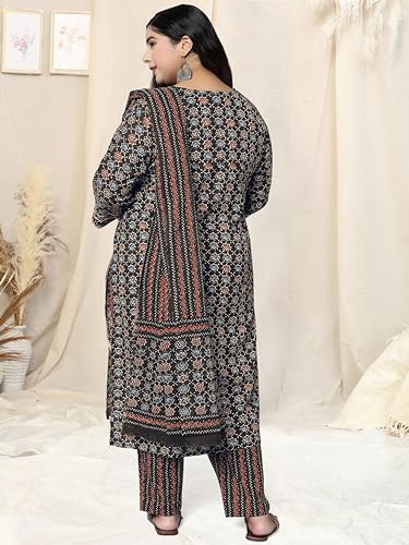 Image of MIRCHI FASHION Plus Size Pure Cotton Kurta Set for Women | 3 Piece Printed Straight Fit 4XL 5XL Kurta Pant Set with Dupatta | Ethnic Work Wear Set | 3XL 4XL 5XL Salwar Suit
